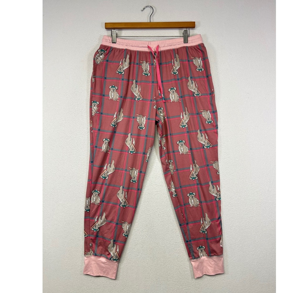 Cozy Koala Plaid Cuddl Duds Women PL Pink Jogger Pajama Pants Drawstring Soft